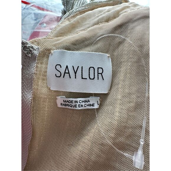 Saylor Saydee Mock Neck Long Sleeve Ruched Mini Dress Metallic Large $275 - Picture 10 of 11